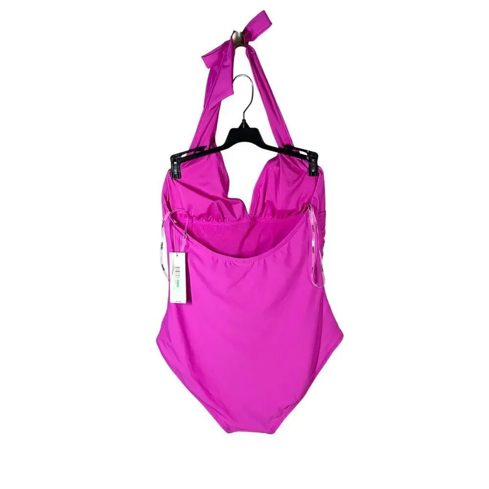 DKNY Triangle Halter One Piece Swimsuit Carnation Pink Size Large - Picture 5 of 10